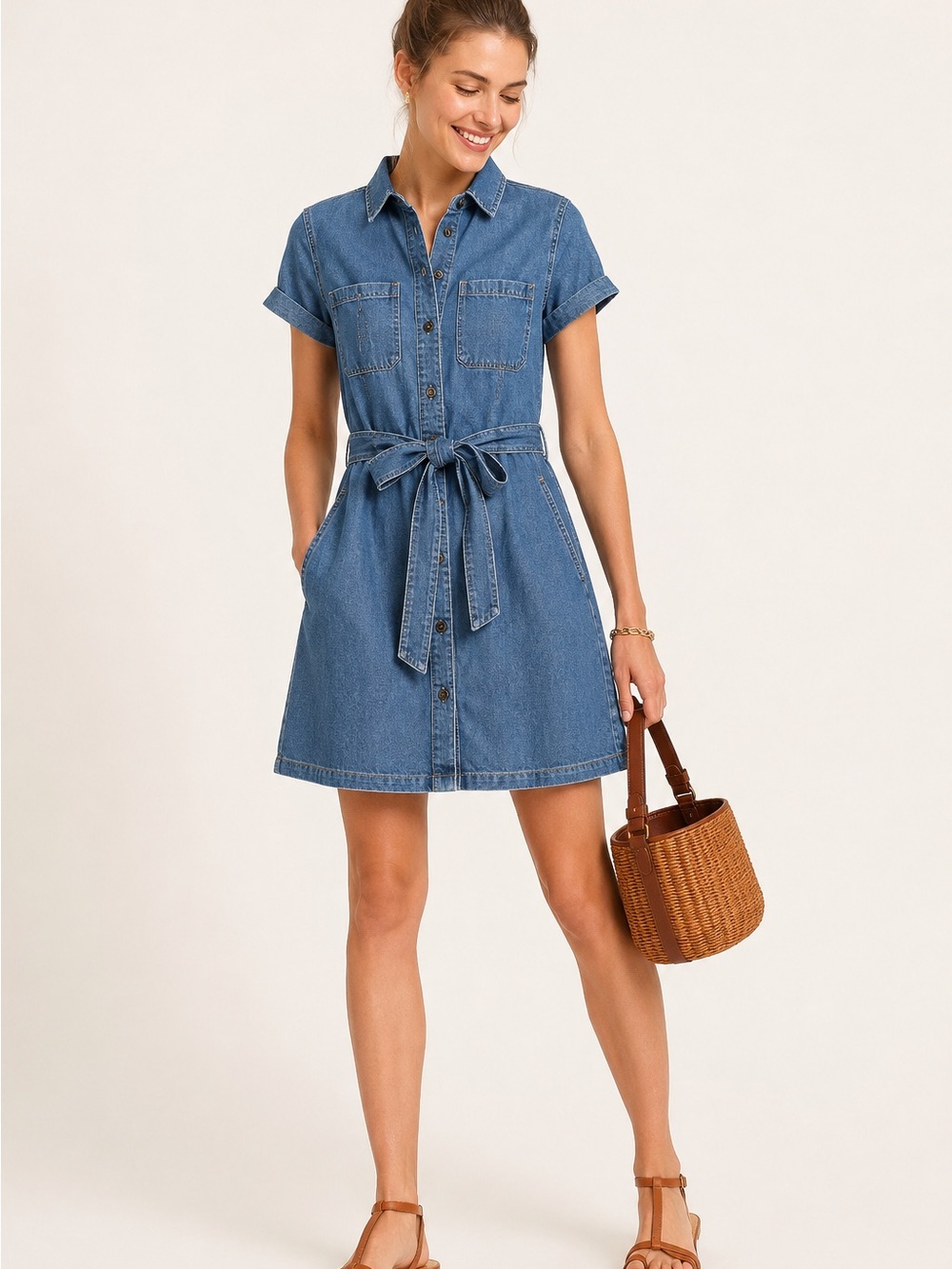 J.Crew Denim Tie Waist Shirt Dress Size 2 Chambray Button Front Mini